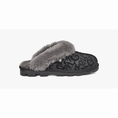 Chinelos UGG Coquette Sparkle Graffiti Mulher Pretas | PT-KIDHN